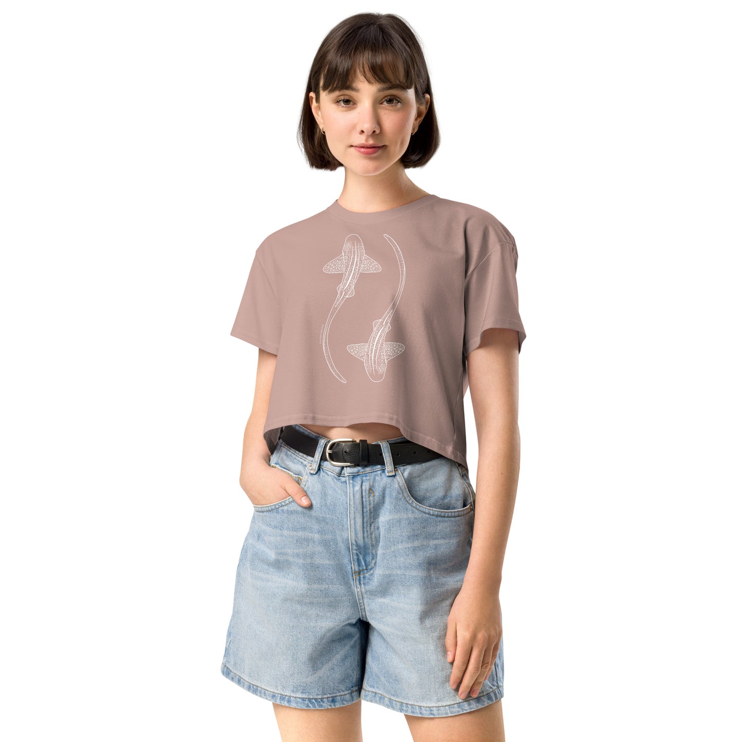 Leopard Shark Line Art - Women's Crop T-Shirt - Sailfish Creative