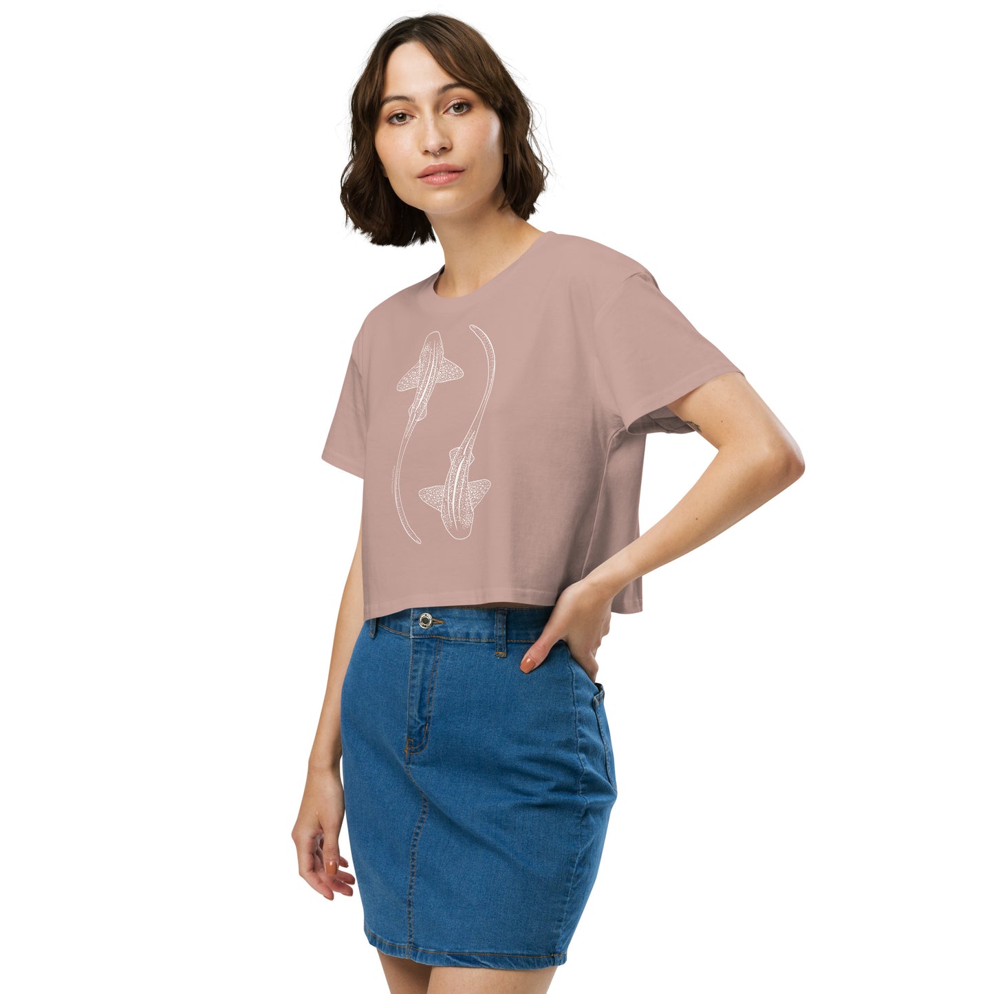 Leopard Shark Line Art - Women's Crop T-Shirt - Sailfish Creative