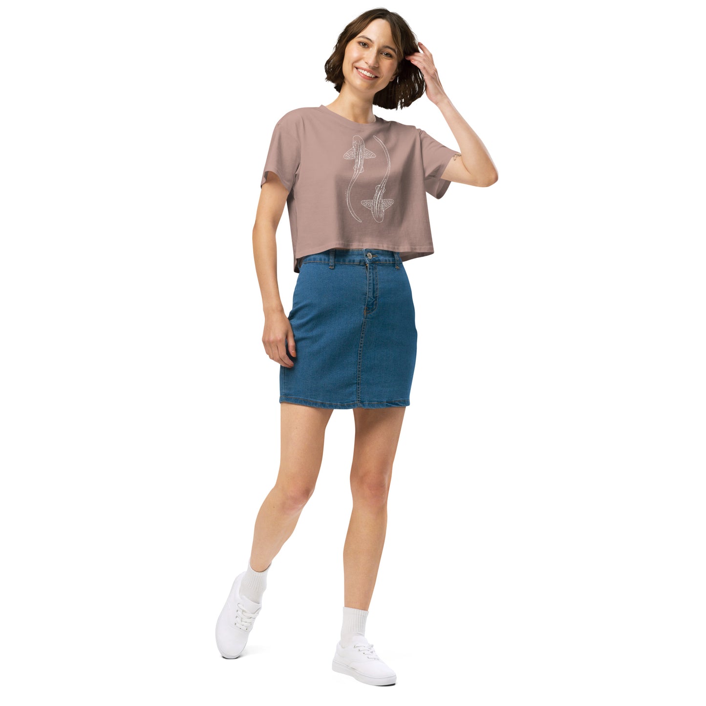Leopard Shark Line Art - Women's Crop T-Shirt - Sailfish Creative