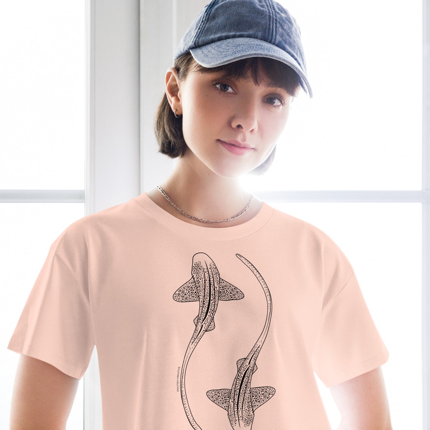 Leopard Shark Line Art - Women's Crop T-Shirt - Sailfish Creative