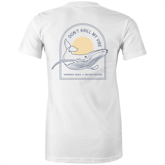 Don't Krill my Vibe - Women's T-ShirtThis funny Humpback Whale tee is made from beautifully soft 180 GSM 100% combed cotton, this t-shirt is super comfy with a great cut.
Features neck ribbing, shouldeShirtsSailfish Creative
