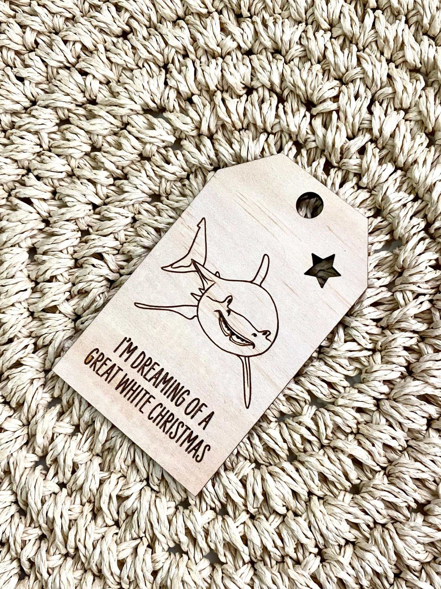 Wooden Christmas Swing Tag - Great White Shark - Sailfish Creative