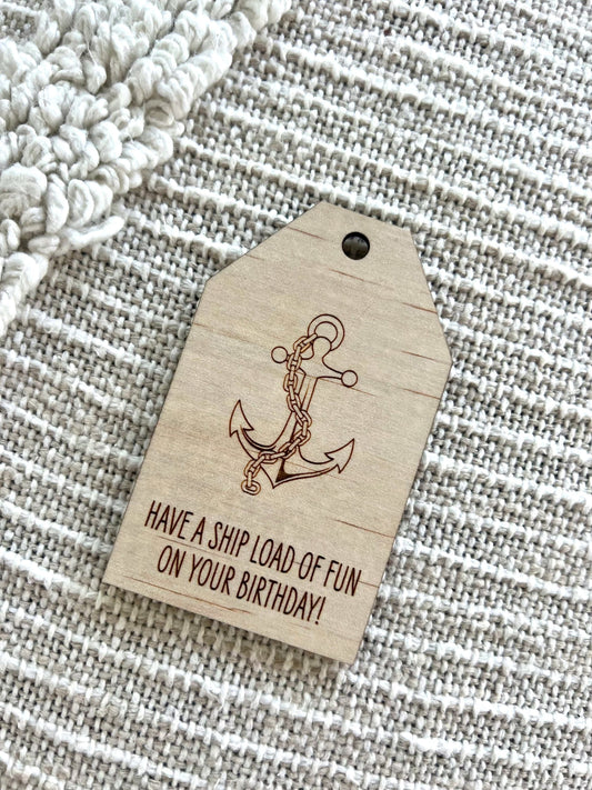 Wooden Birthday Gift Tag - Anchor and Chain Nautical - Sailfish Creative
