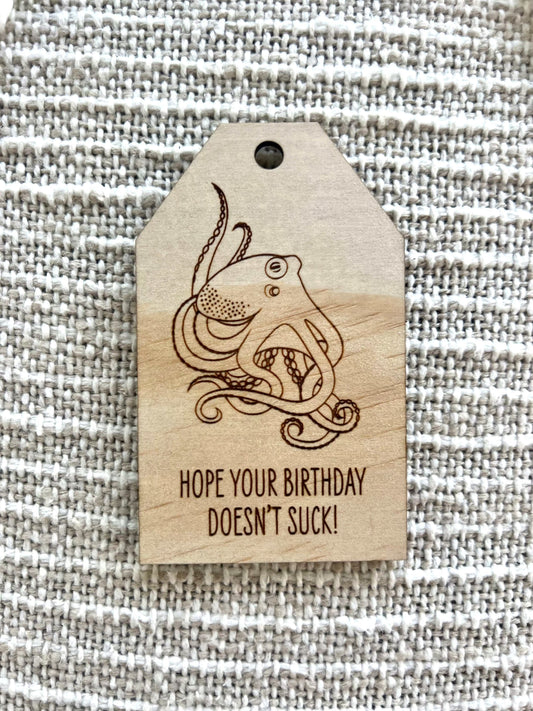 Wooden Birthday Gift Tag - Octopus - Sailfish Creative