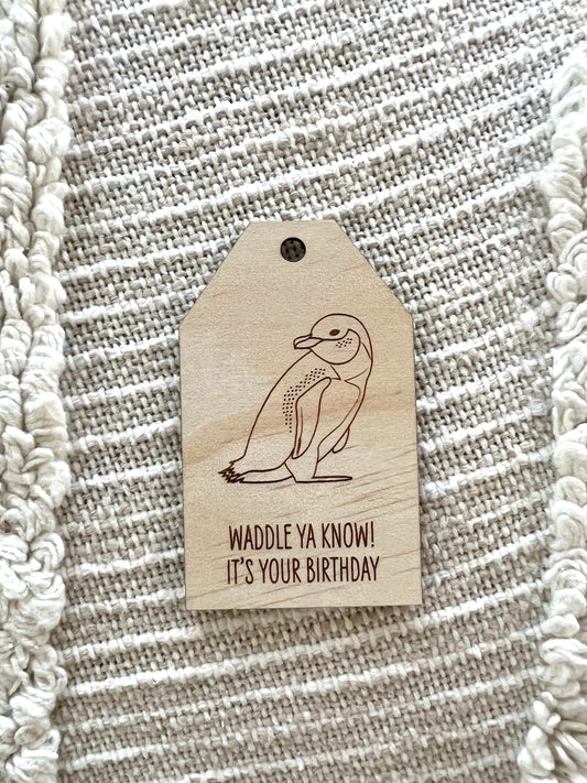 Wooden Birthday Gift Tag - Little Blue Penguin - Sailfish Creative
