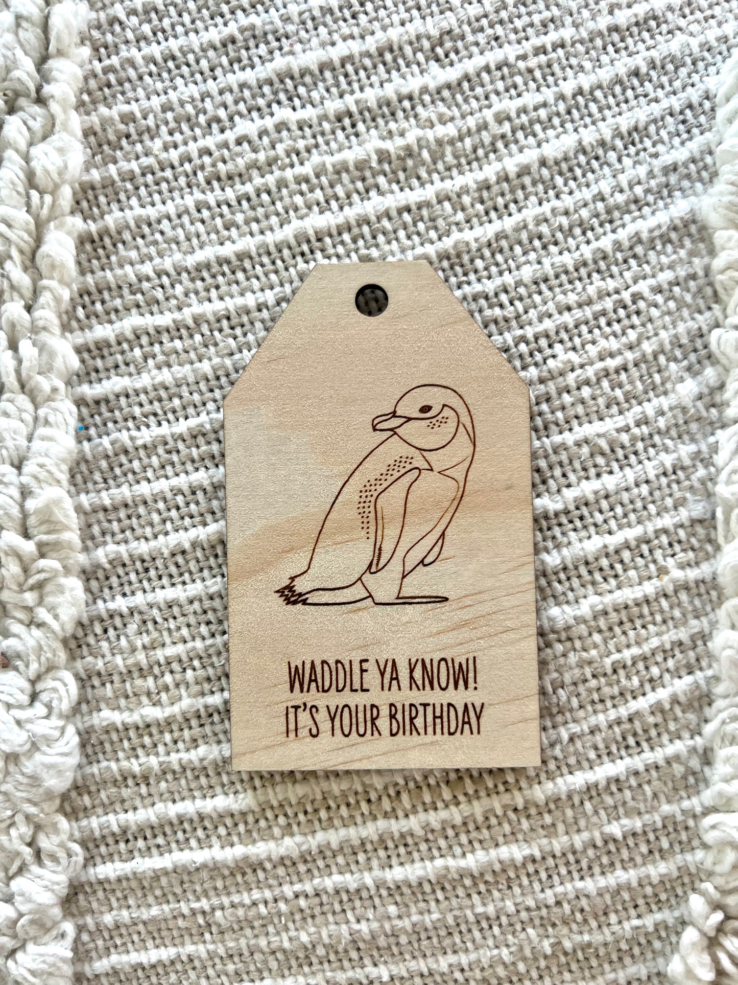 Wooden Birthday Gift Tag - Little Blue Penguin - Sailfish Creative