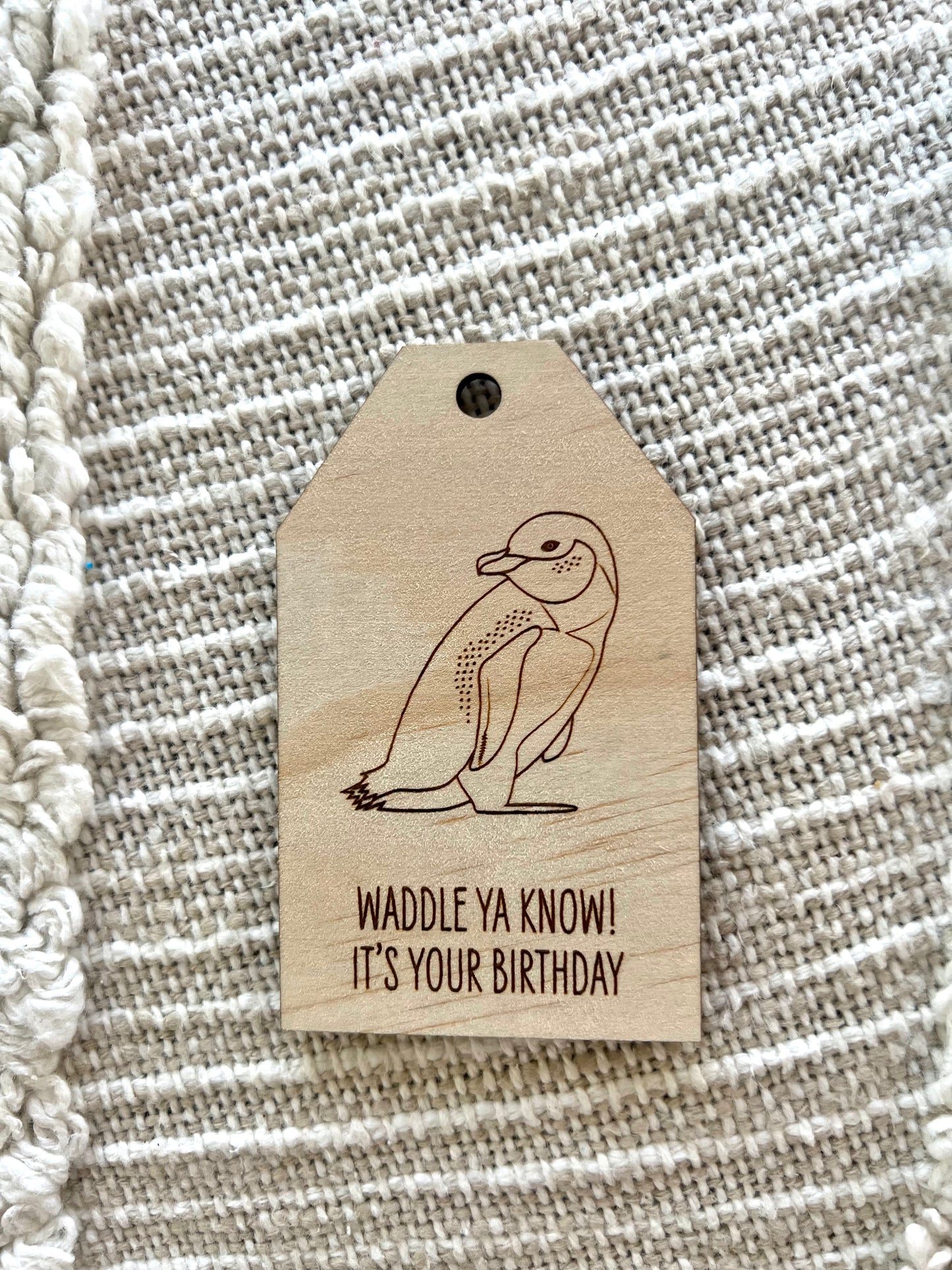 Wooden Birthday Gift Tag - Little Blue Penguin - Sailfish Creative