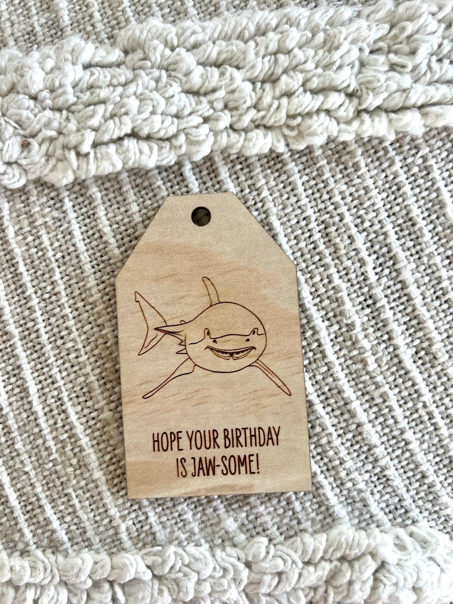 Wooden Birthday Gift Tag - Great White Shark - Sailfish Creative