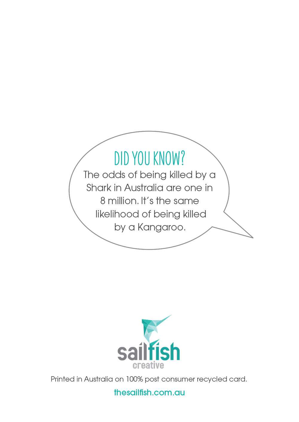 Greeting Card - Great White SharkThis funny Great White Shark greeting card with envelope is the perfect way to send an ocean lover some cheer.
DETAILS:
Digital illustration and design
Printed on 1Greeting CardsSailfish Creative