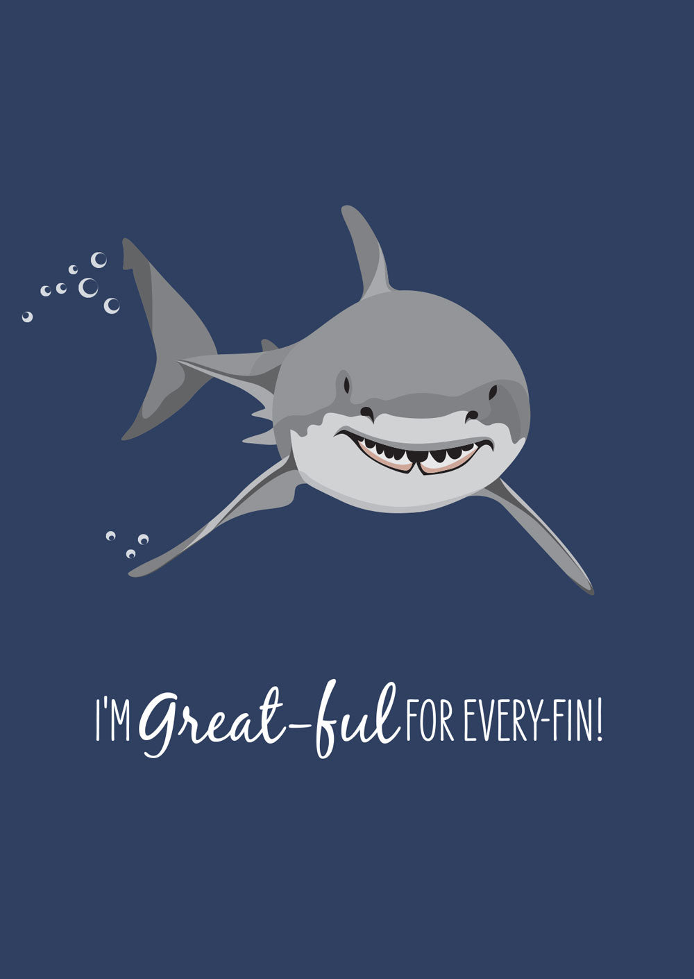 Great White Shark greeting card with funny ocean-themed design and pun text on navy background