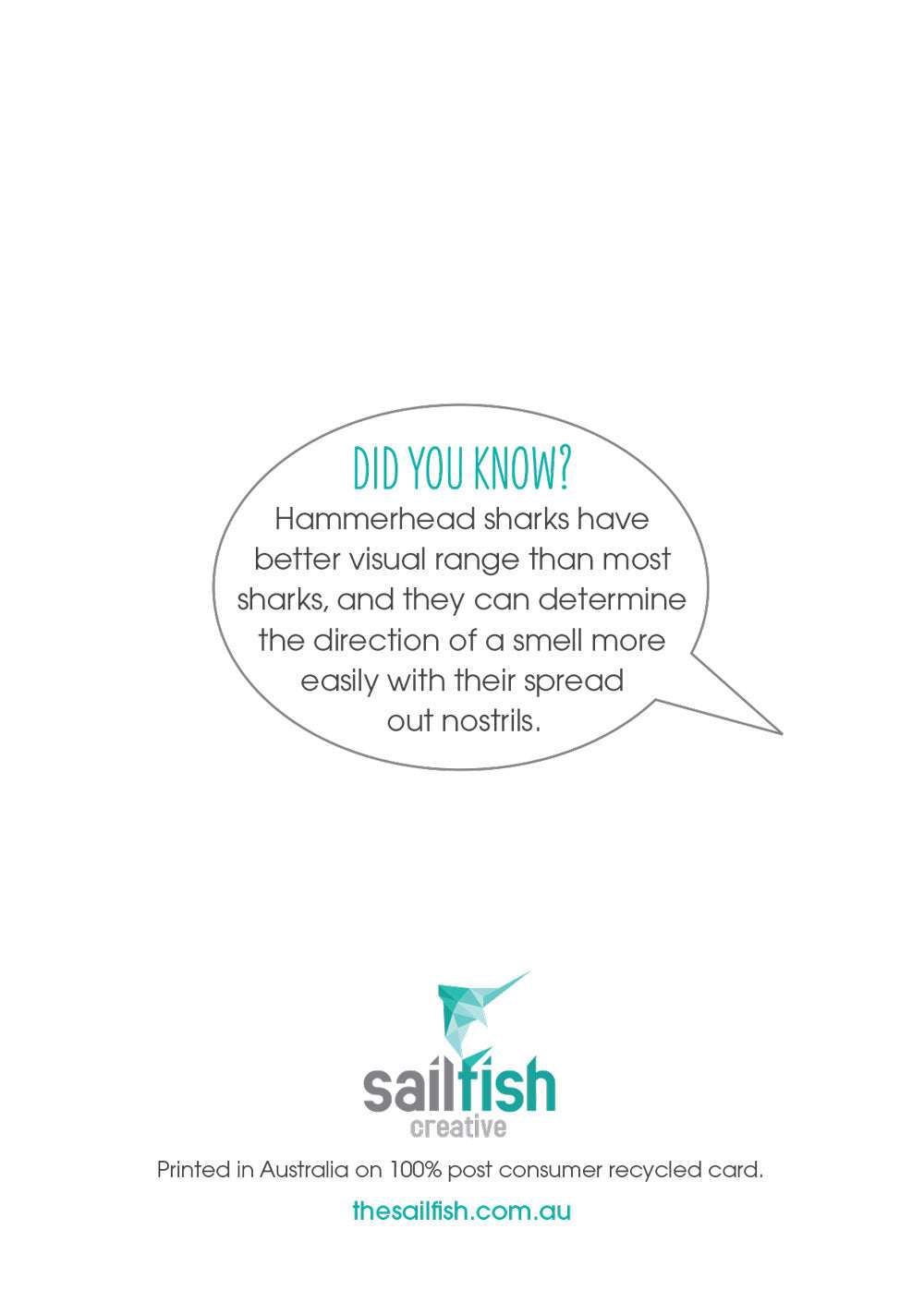 Greeting Card - Hammerhead SharkThis funny Hammerhead Shark greeting card with envelope is the perfect way to send an ocean lover some cheer.
DETAILS:
Digital illustration and design
Printed on 10Greeting CardsSailfish Creative