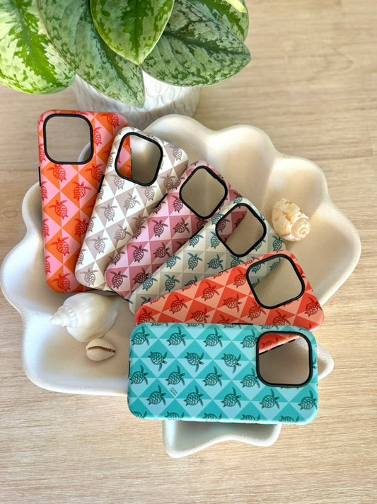 iPhone Tough Phone Case - Turtle Diamonds Coral