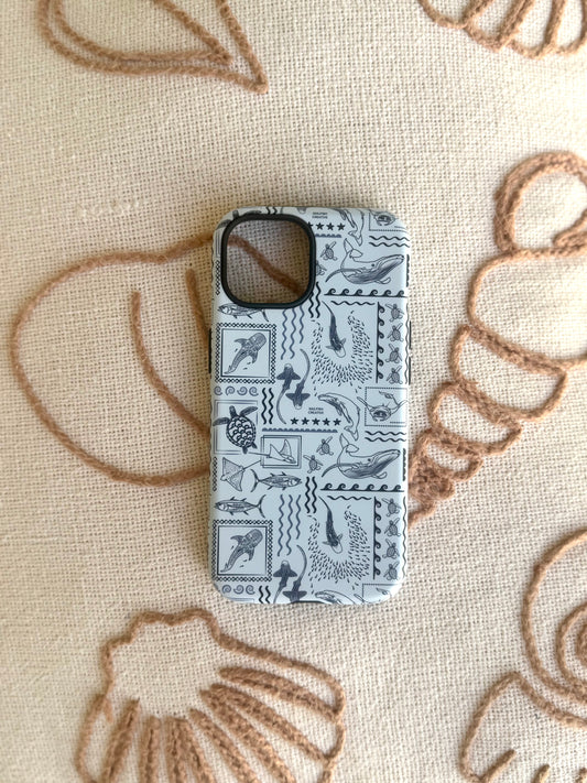 iPhone Tough Phone Case - Busy Print Overcast Blue