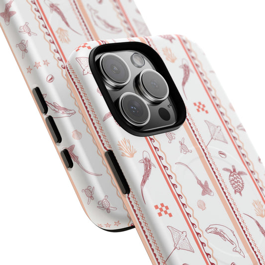iPhone MagSafe Tough Phone Case - Candy Stripes Coral