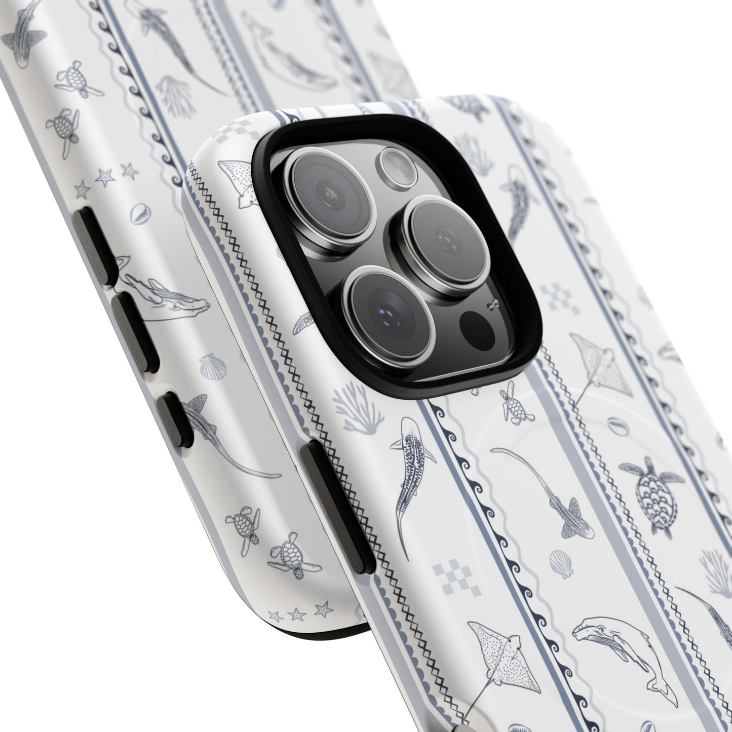 iPhone MagSafe Tough Phone Case - Candy Stripes Overcast Blue on White