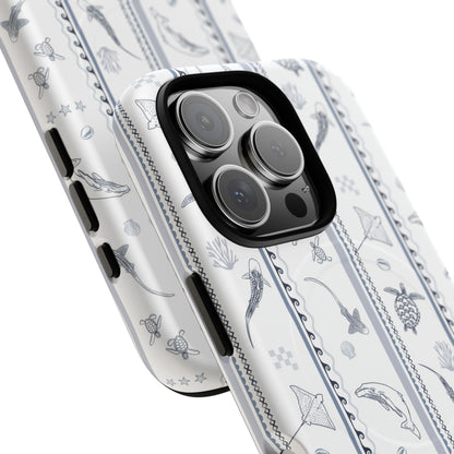 iPhone MagSafe Tough Phone Case - Candy Stripes Overcast Blue on White