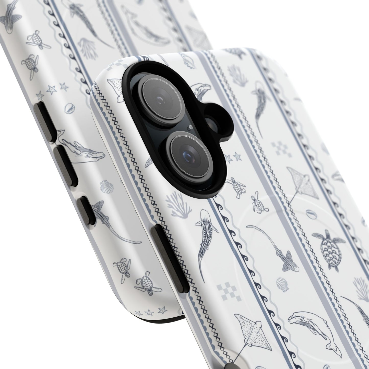 iPhone MagSafe Tough Phone Case - Candy Stripes Overcast Blue on White