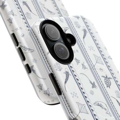 iPhone MagSafe Tough Phone Case - Candy Stripes Overcast Blue on White