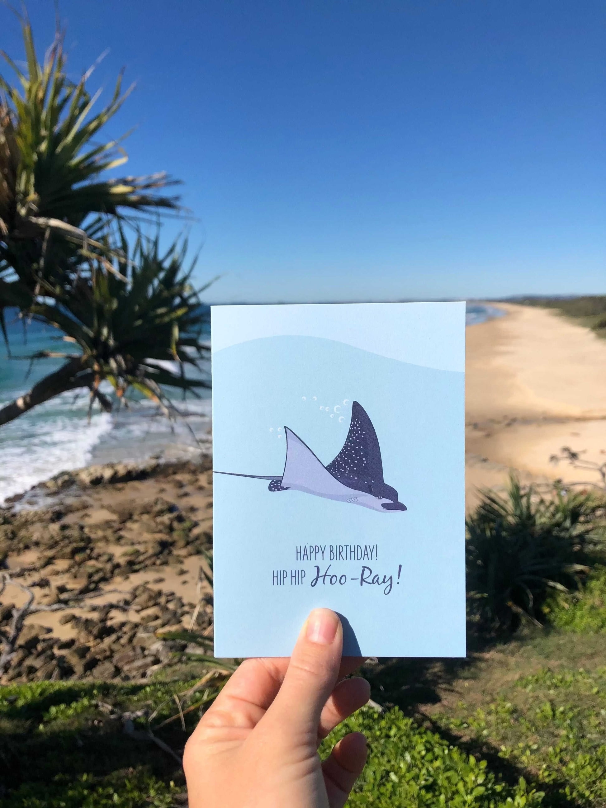 Spotted Eagle Ray birthday card with ocean background and birthday message