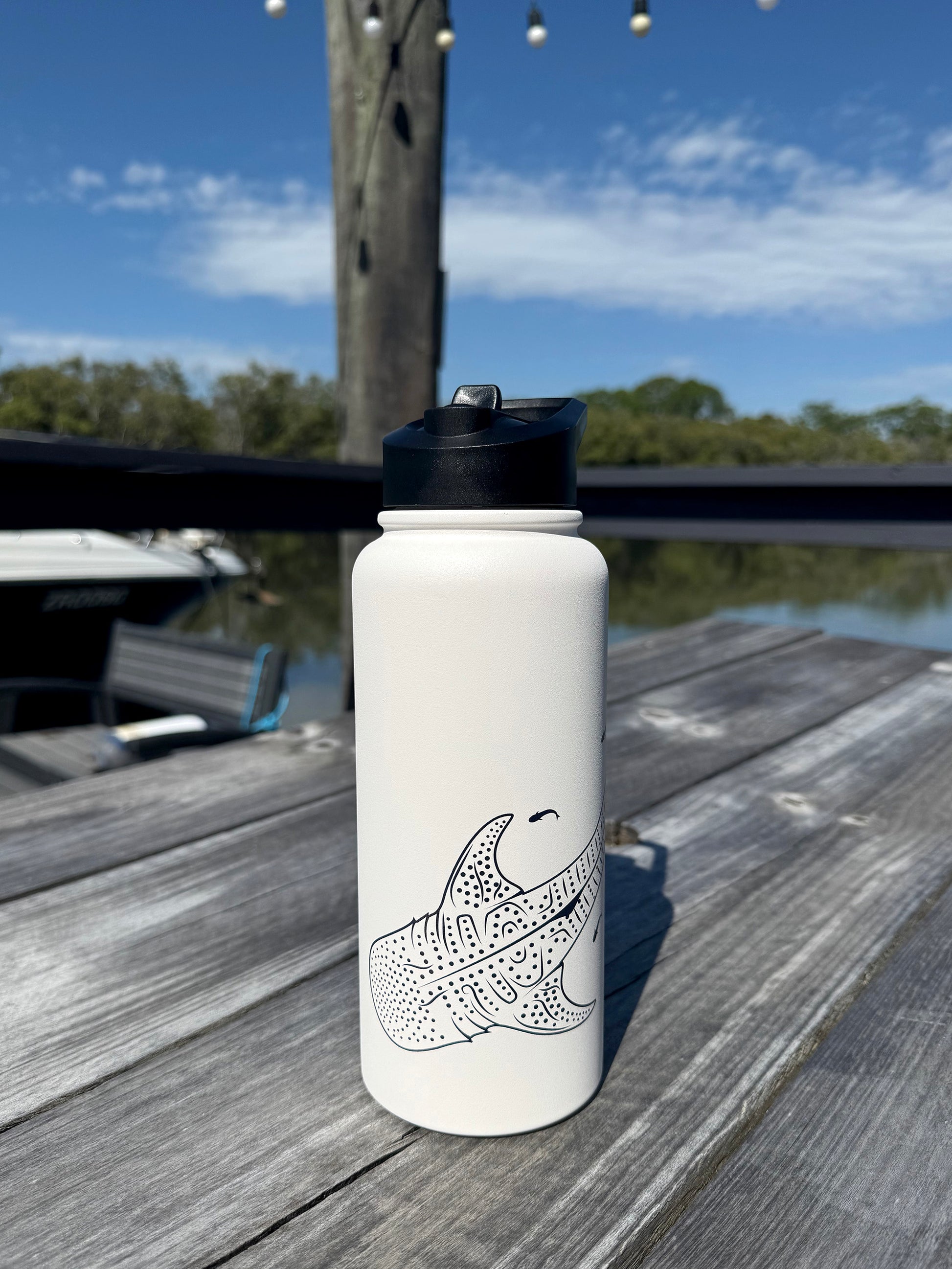 Whale Sharks Line Art - Stainless Steel Water Bottle - Sailfish Creative