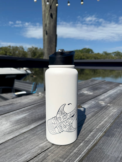 Whale Sharks Line Art - Stainless Steel Water Bottle - Sailfish Creative