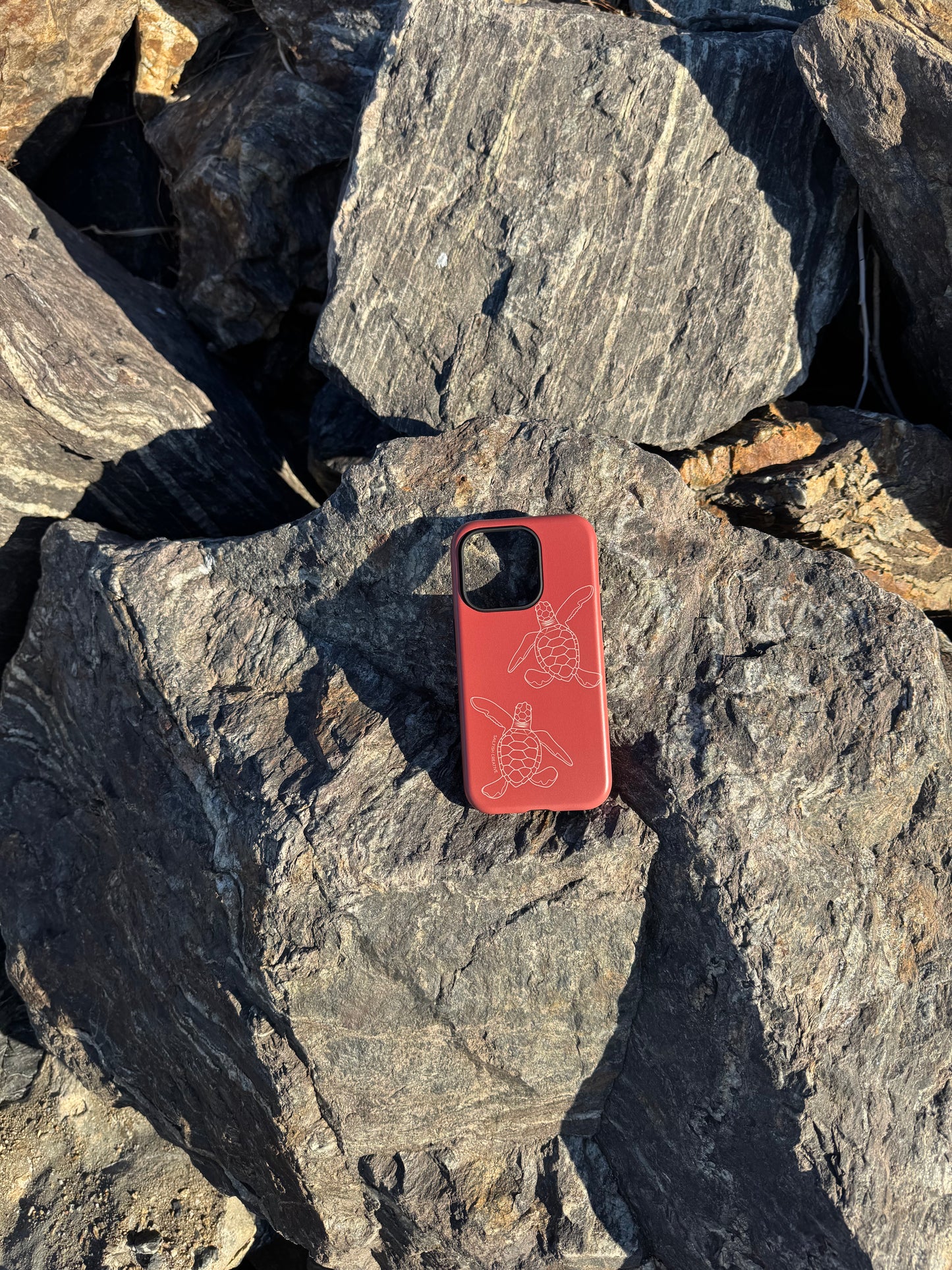 iPhone Tough Case - Turtle Hatchlings Outline Rusty Coral