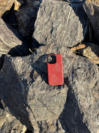 iPhone Tough Case - Turtle Hatchlings Outline Rusty Coral