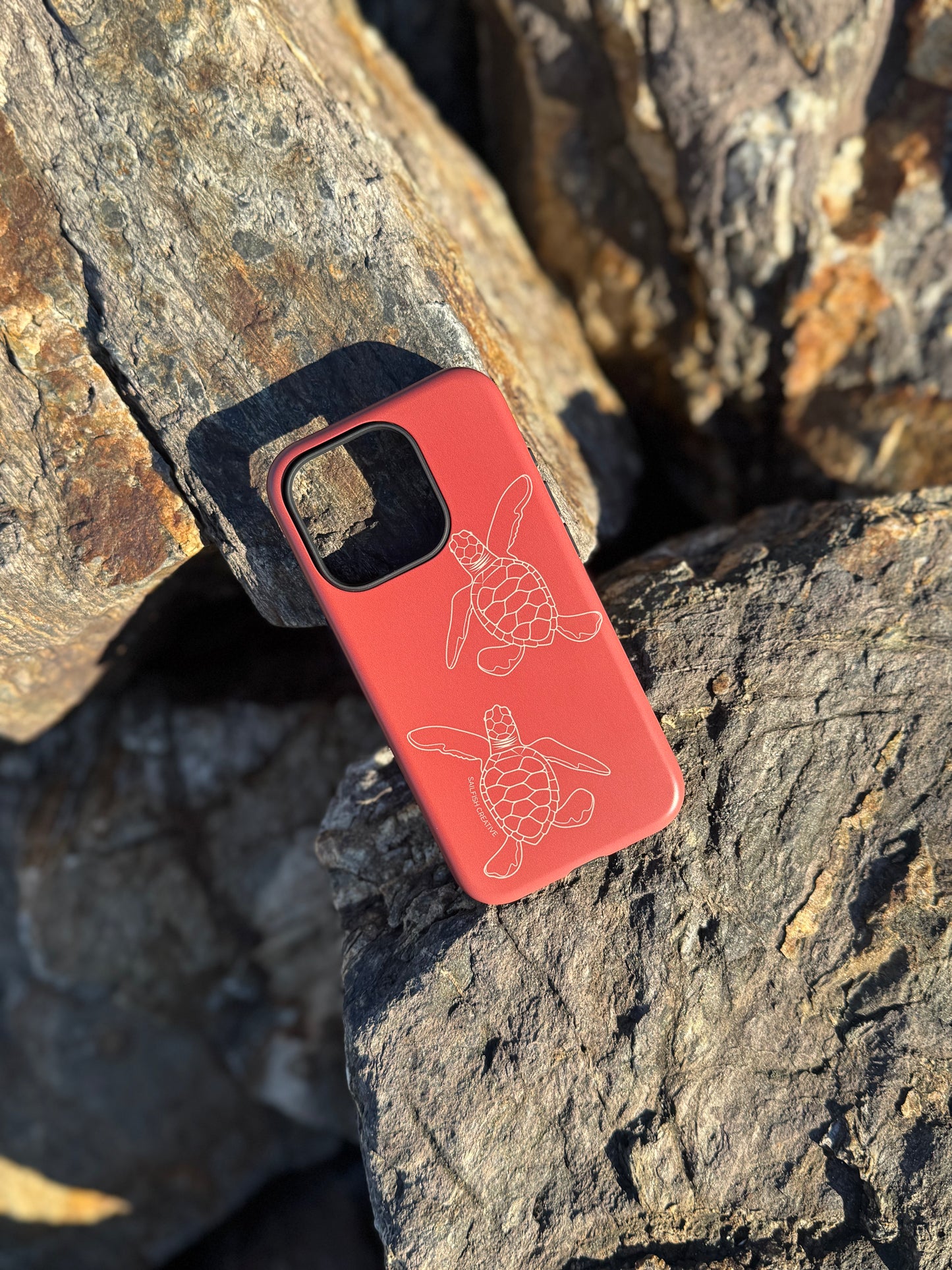 iPhone Tough Case - Turtle Hatchlings Outline Rusty Coral