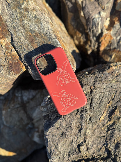 iPhone Tough Case - Turtle Hatchlings Outline Rusty Coral