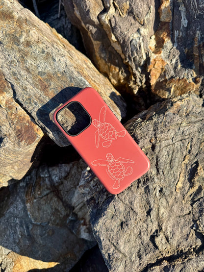 iPhone Tough Case - Turtle Hatchlings Outline Rusty Coral