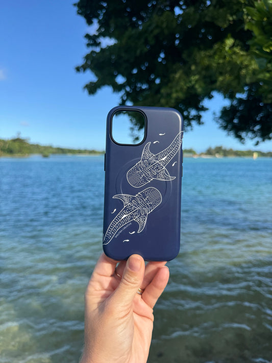 iPhone MagSafe Tough Case - Whale Sharks Outline Navy