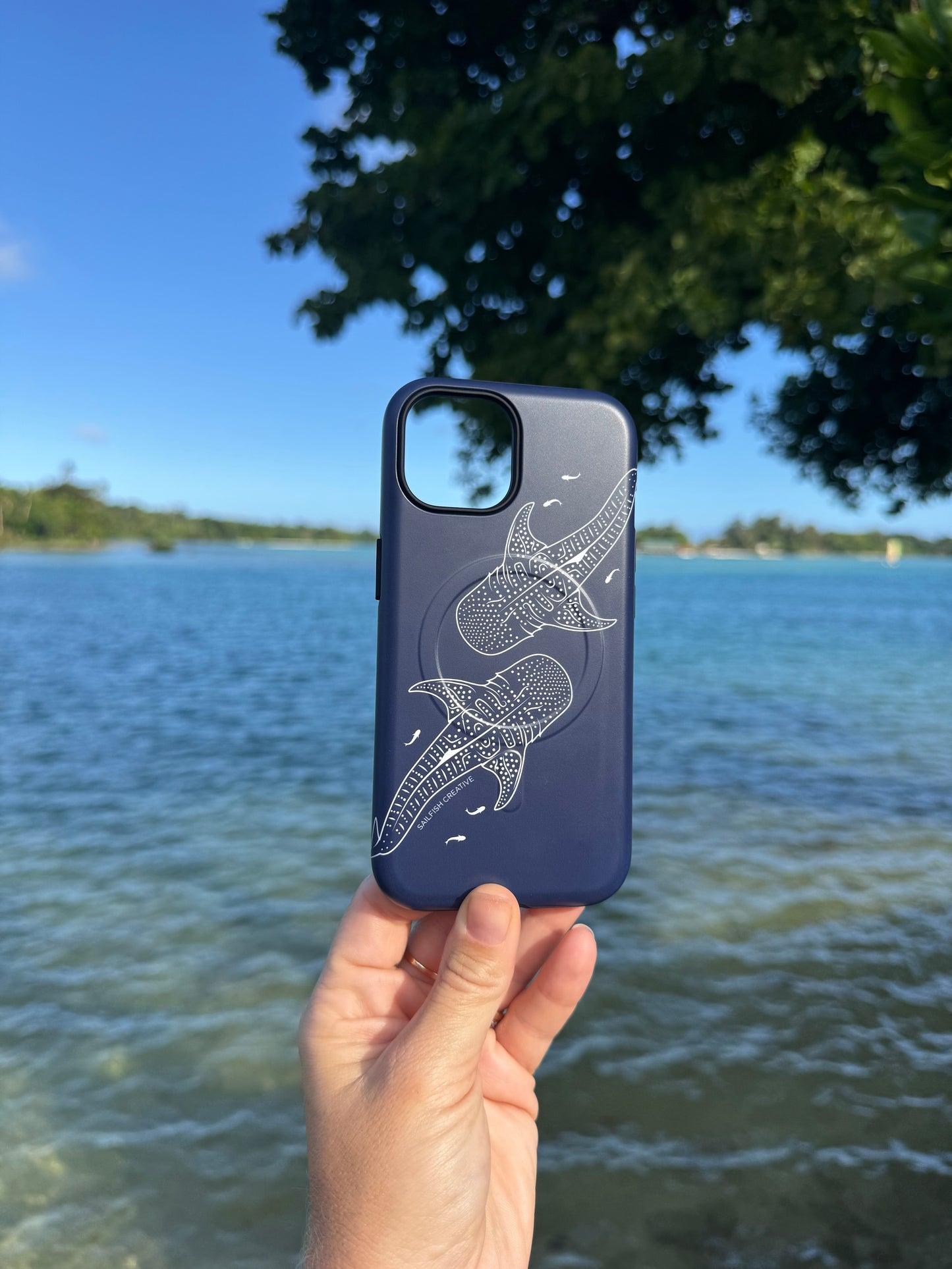 iPhone MagSafe Tough Case - Whale Sharks Outline Navy