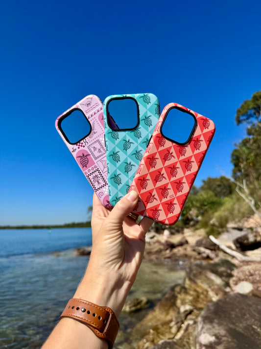 iPhone Tough Phone Case - Turtle Diamonds Coral