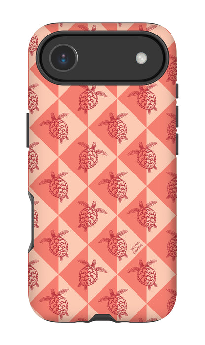 iPhone Tough Phone Case - Turtle Diamonds Coral