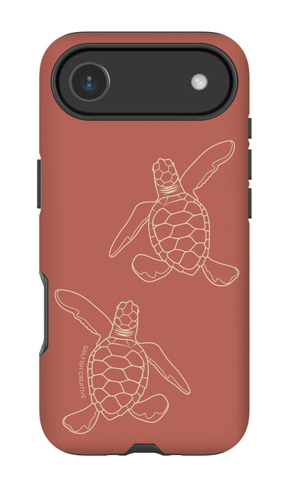 iPhone Tough Case - Turtle Hatchlings Outline Rusty Coral