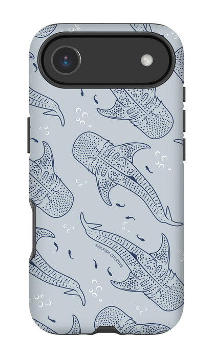 iPhone Tough Phone Case - Whale Sharks Pattern Overcast Blue