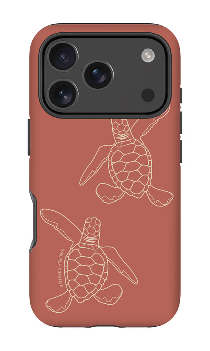 iPhone Tough Case - Turtle Hatchlings Outline Rusty Coral