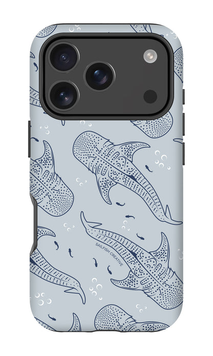 iPhone Tough Phone Case - Whale Sharks Pattern Overcast Blue