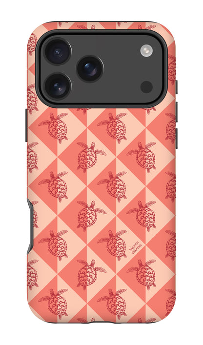 iPhone Tough Phone Case - Turtle Diamonds Coral