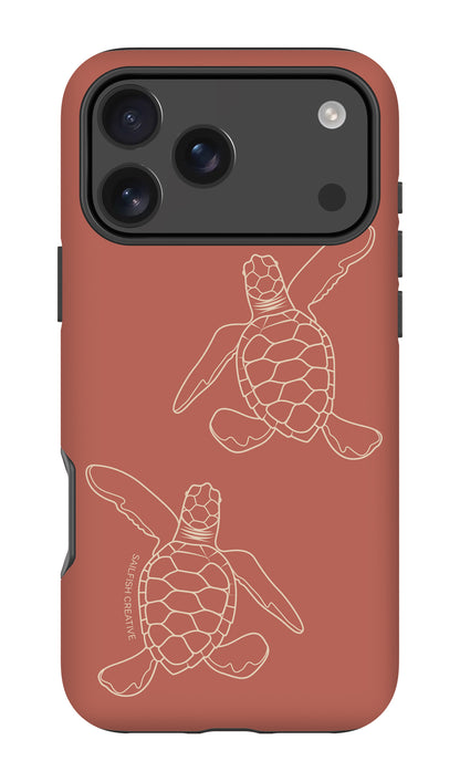 iPhone Tough Case - Turtle Hatchlings Outline Rusty Coral