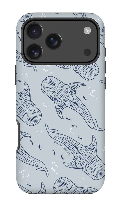 iPhone Tough Phone Case - Whale Sharks Pattern Overcast Blue