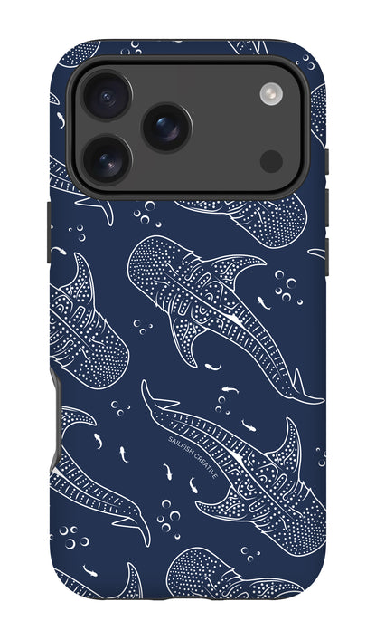 iPhone Tough Phone Case - Whale Sharks Pattern Navy
