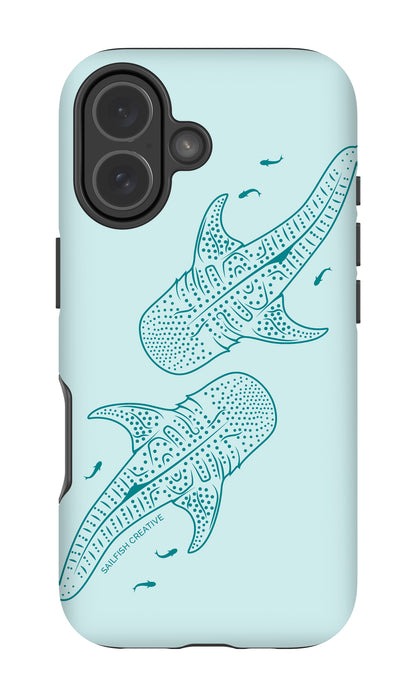 iPhone Phone Case - Whale Sharks Outline Teal