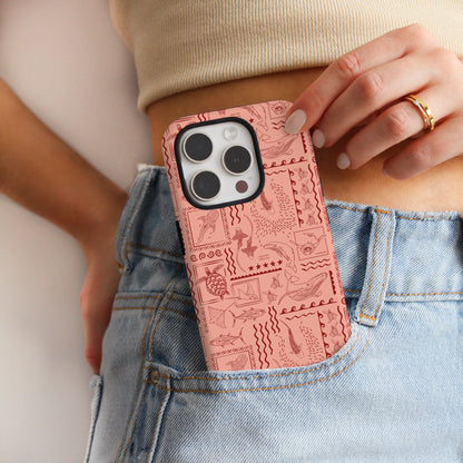 iPhone Tough Phone Case - Busy Print Coral