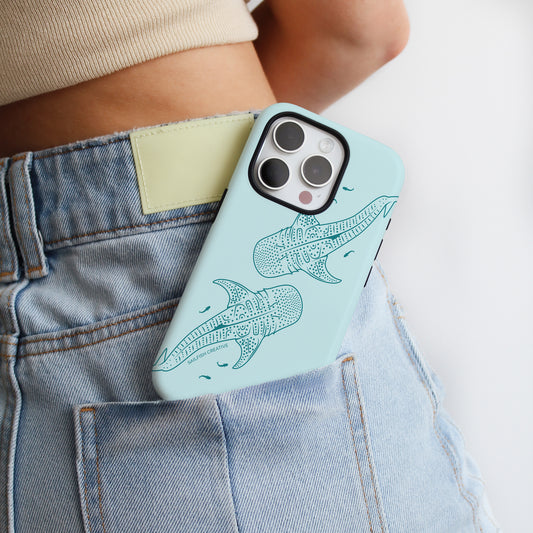 iPhone Tough Case - Whale Sharks Outline Teal