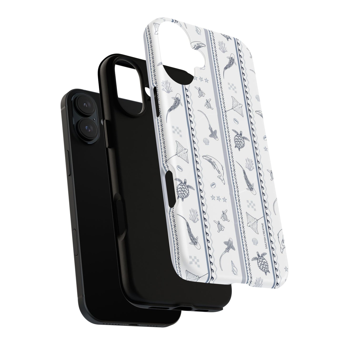 iPhone MagSafe Tough Phone Case - Candy Stripes Overcast Blue on White