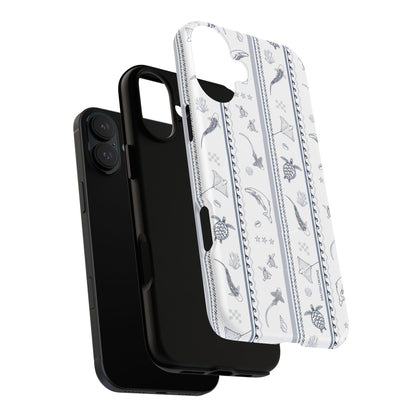 iPhone MagSafe Tough Phone Case - Candy Stripes Overcast Blue on White