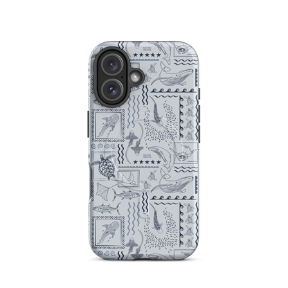 iPhone MagSafe Tough Phone Case - Busy Print Overcast Blue