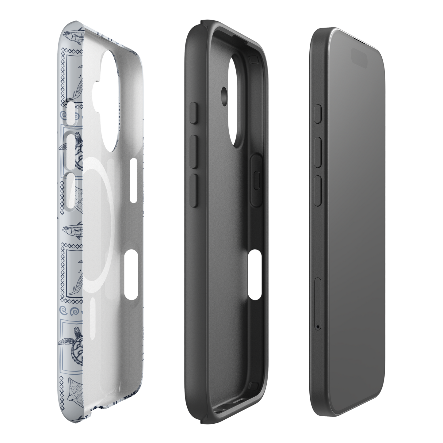 iPhone MagSafe Tough Phone Case - Busy Print Overcast Blue