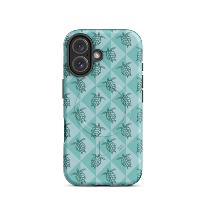 iPhone MagSafe Tough Phone Case - Turtle Diamonds Teal